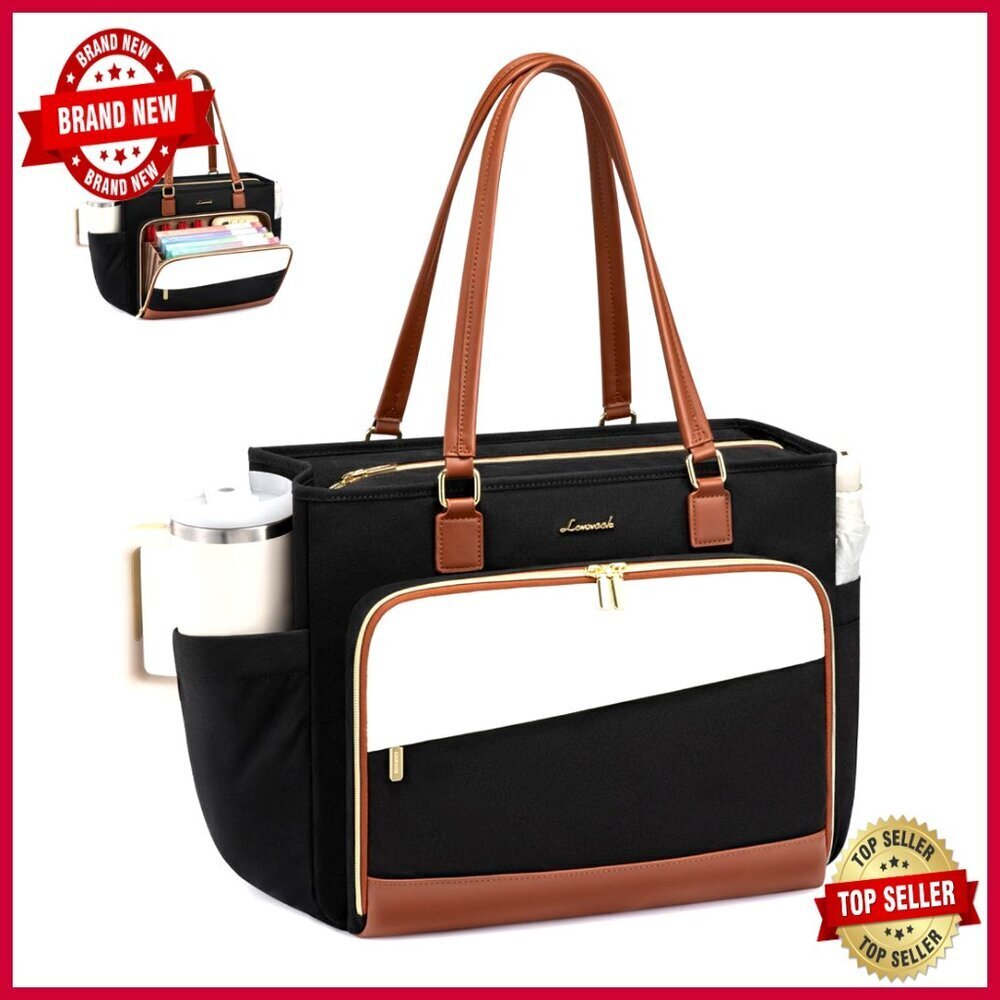 15.6 Inch Laptop Tote Bag with Padded Compartment and Cup Holder